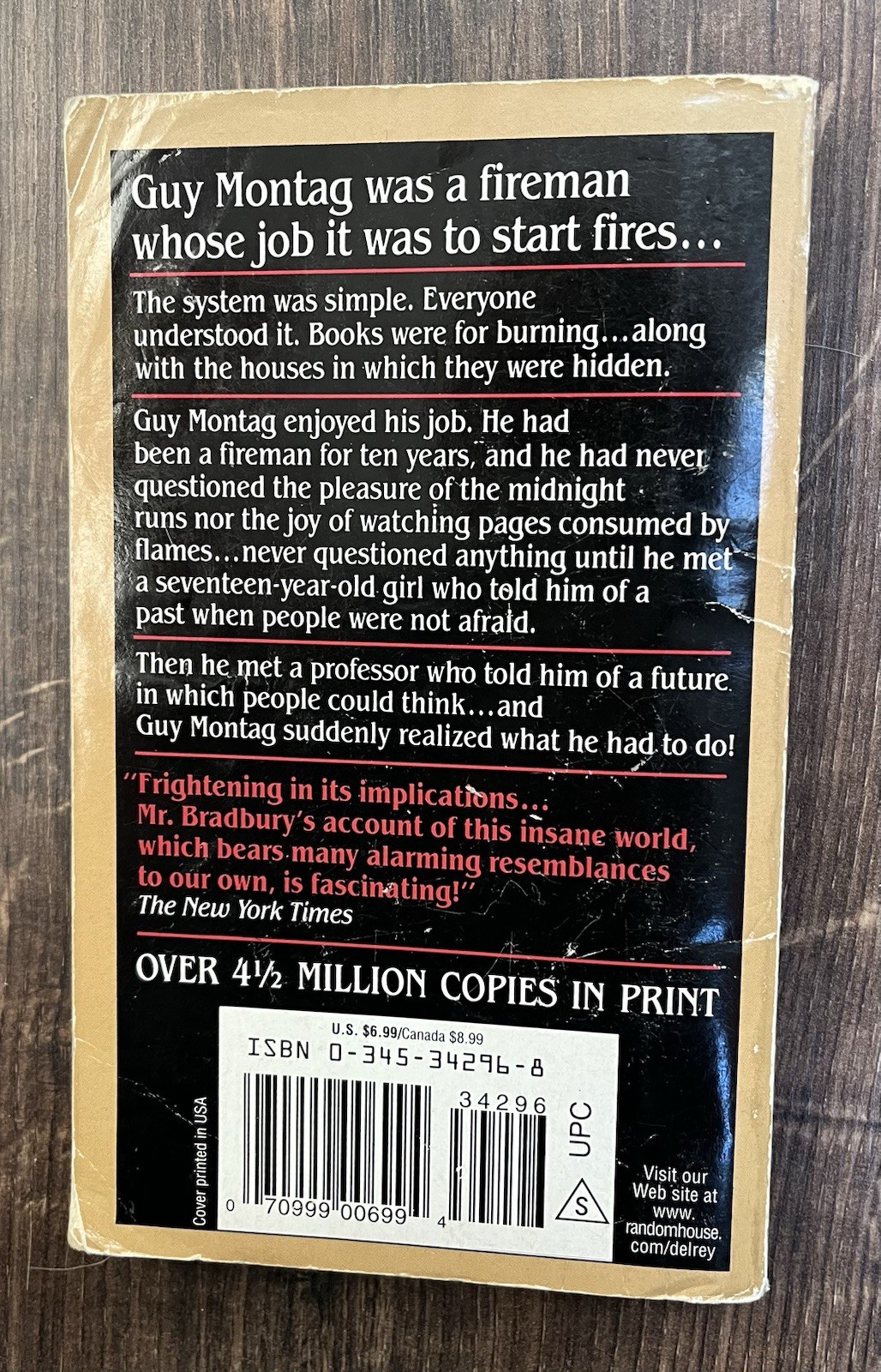 Vintage Fahrenheit 451 Ray Bradbury 1991 Del Rey Ballantine Banned Book Sci Fi