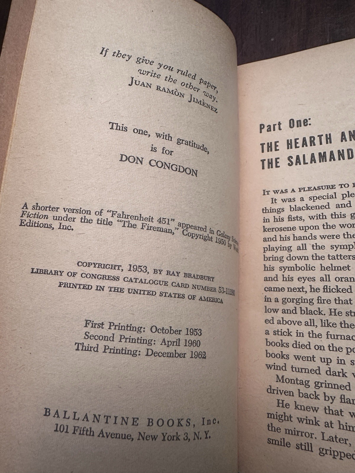 Fahrenheit 451 | Ray Bradbury | Ballantine Books |3rd Print | 1962 | PB