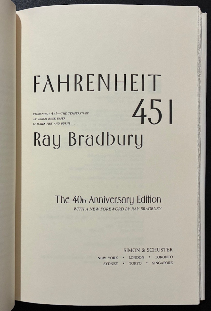 Fahrenheit 451 by Ray Bradbury 40th Anniversary Edition 1993 1st HC DJ EX