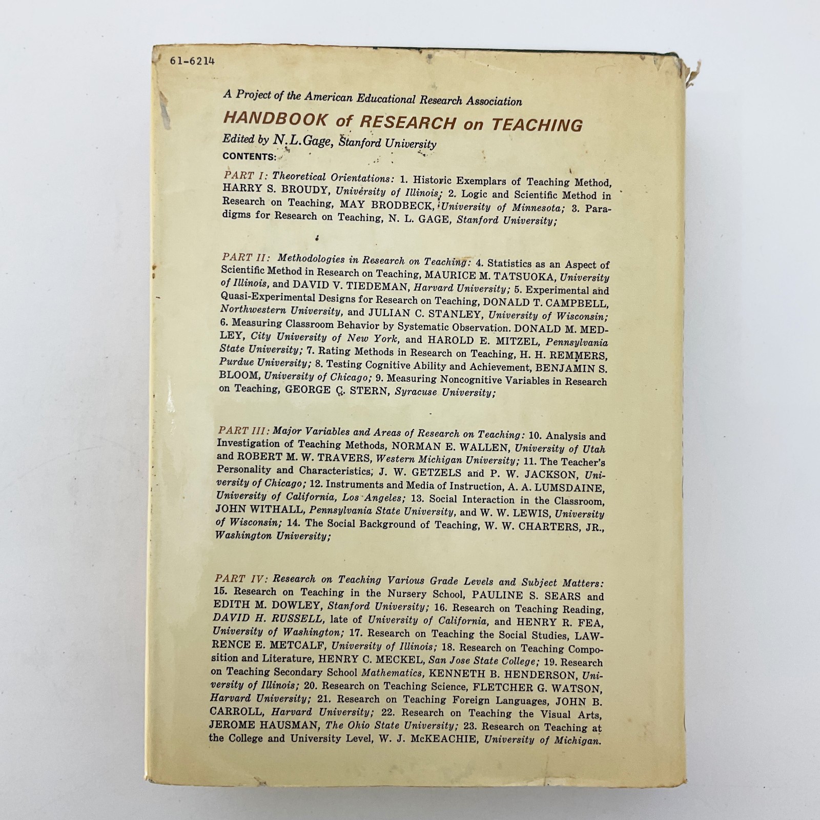 Handbook of Research on Teaching Pedagogy Studies Hardcover Book NL Gage 1971