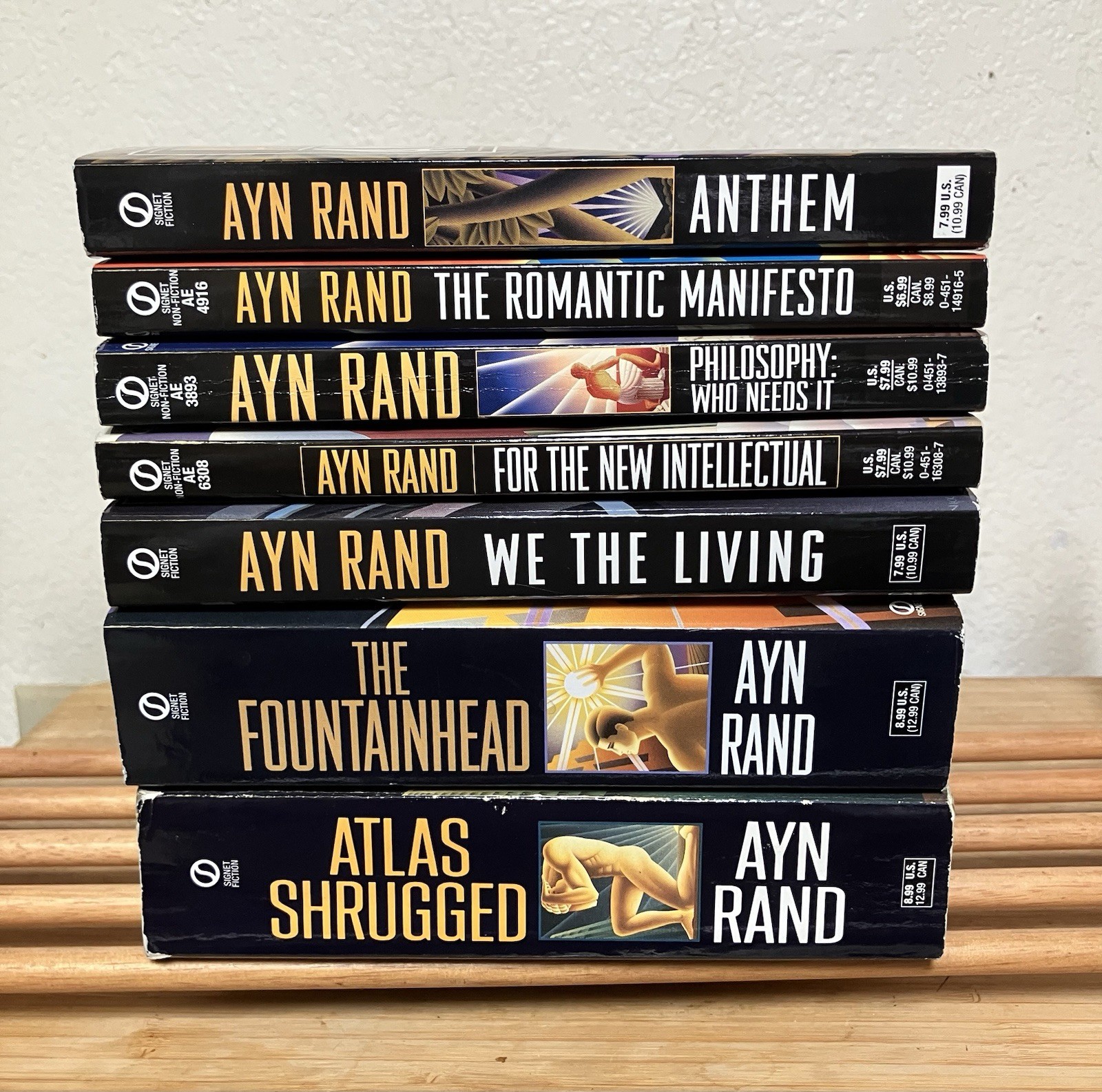Lot 7 Ayn Rand Books 1990’s Signet ATLAS SHRUGGED, The Fountainhead,Anniversary